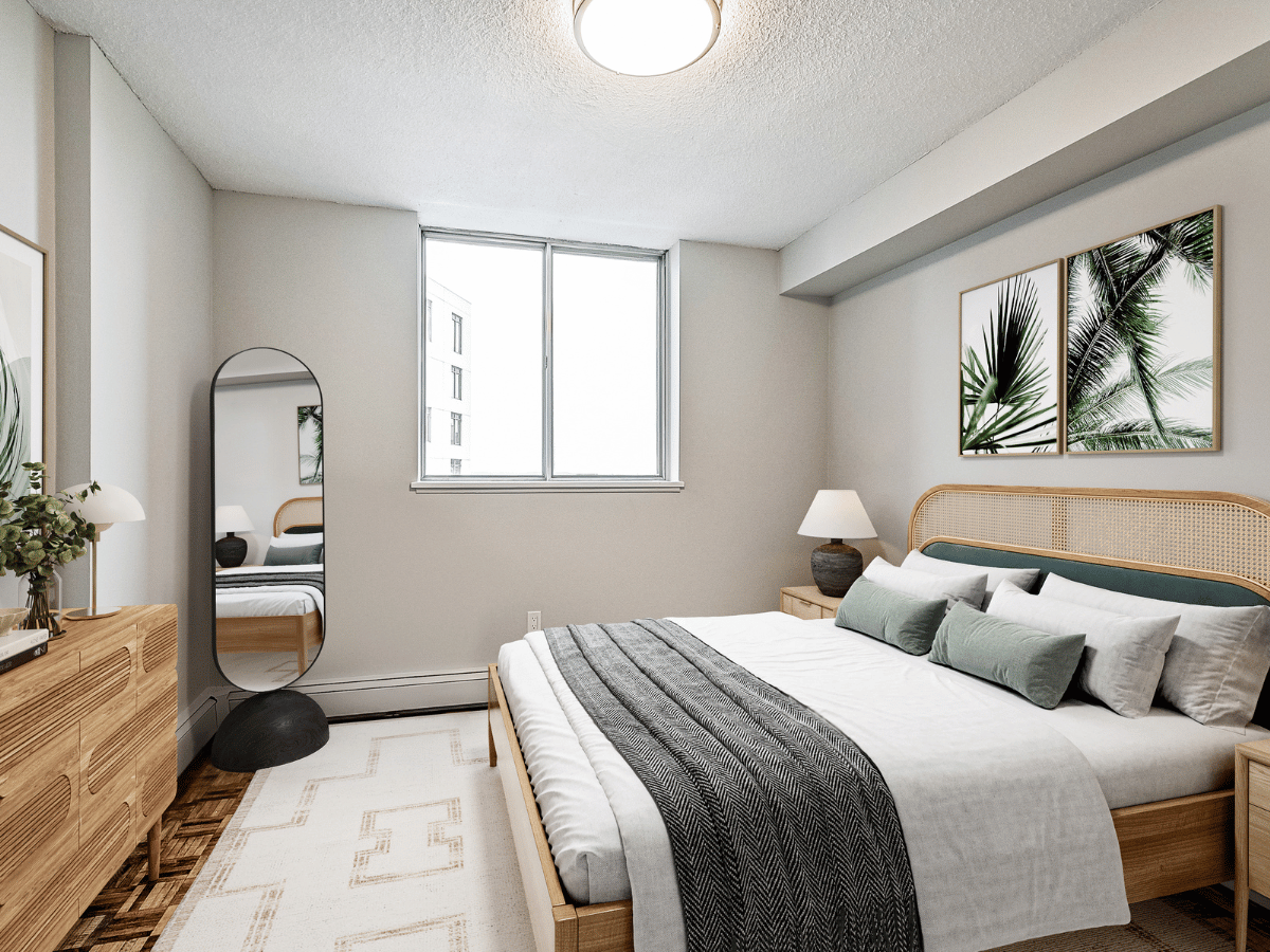 Staged bedroom at Marlborough Court.